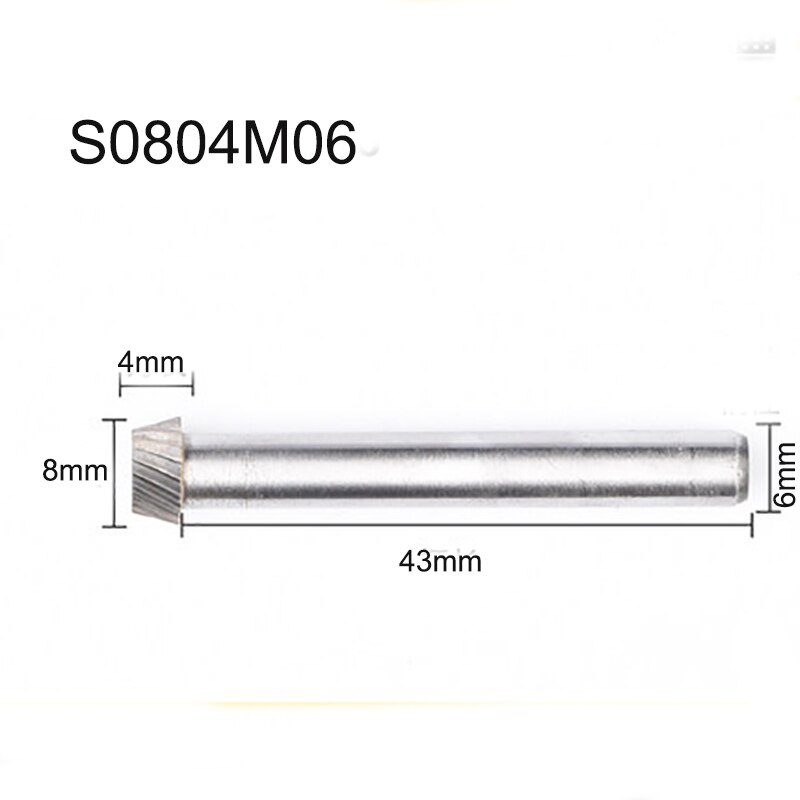 Conical Flat Head Hard Tungsten Steel Wood Carving Tool Grinding Head Milling Cutter S-shaped Rotating Cutter Single Slot: S0804M06