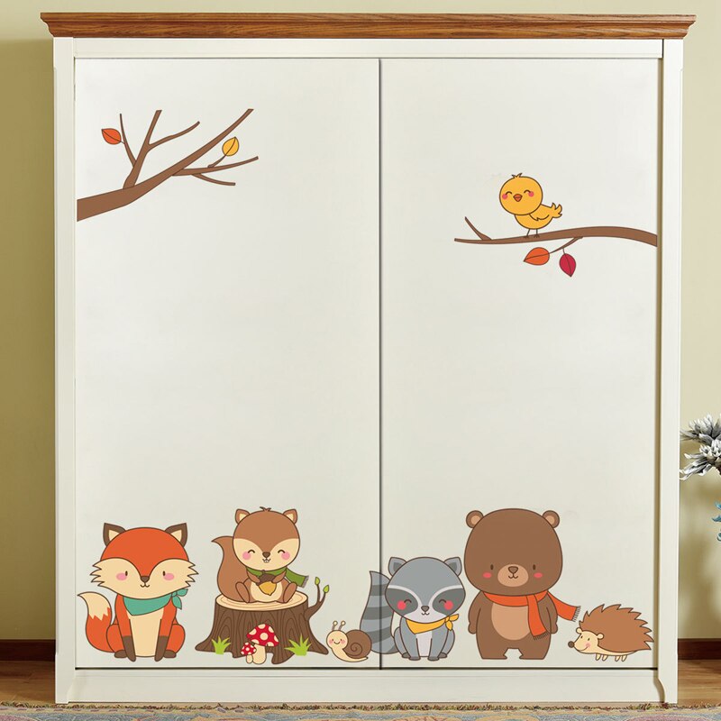 Baby Fox Bear Cartoon DIY Forest Animal Wall Sticker for Kids Room Nursery Dorm Removable Funny PVC Mural Decals Home Decor