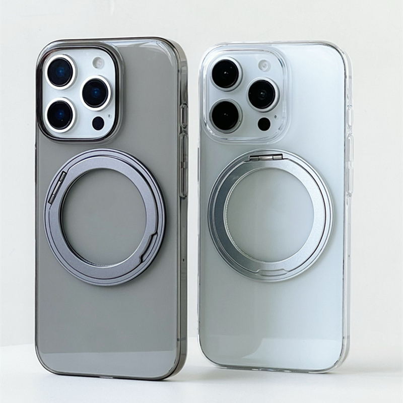 360 ° Coque de téléphone transparente avec béquille rotative MagSafe, étui rigide Transparent pour iPhone 16 pro max 15 Pro 14 13 12