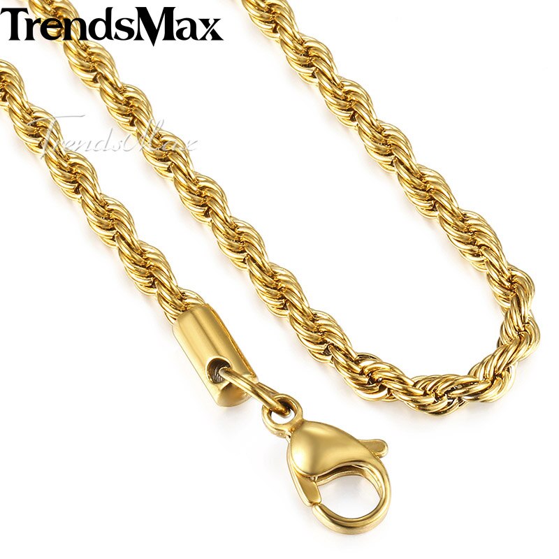 Mannen Vrouwen Gouden Ketting Ketting Touw Link Chain Zilver Goud Kleur Mode Hip Hop Sieraden Voor Mannen 2/3 Mm 55 Cm KGNM122: Gold Color / Width 2mm 55cm