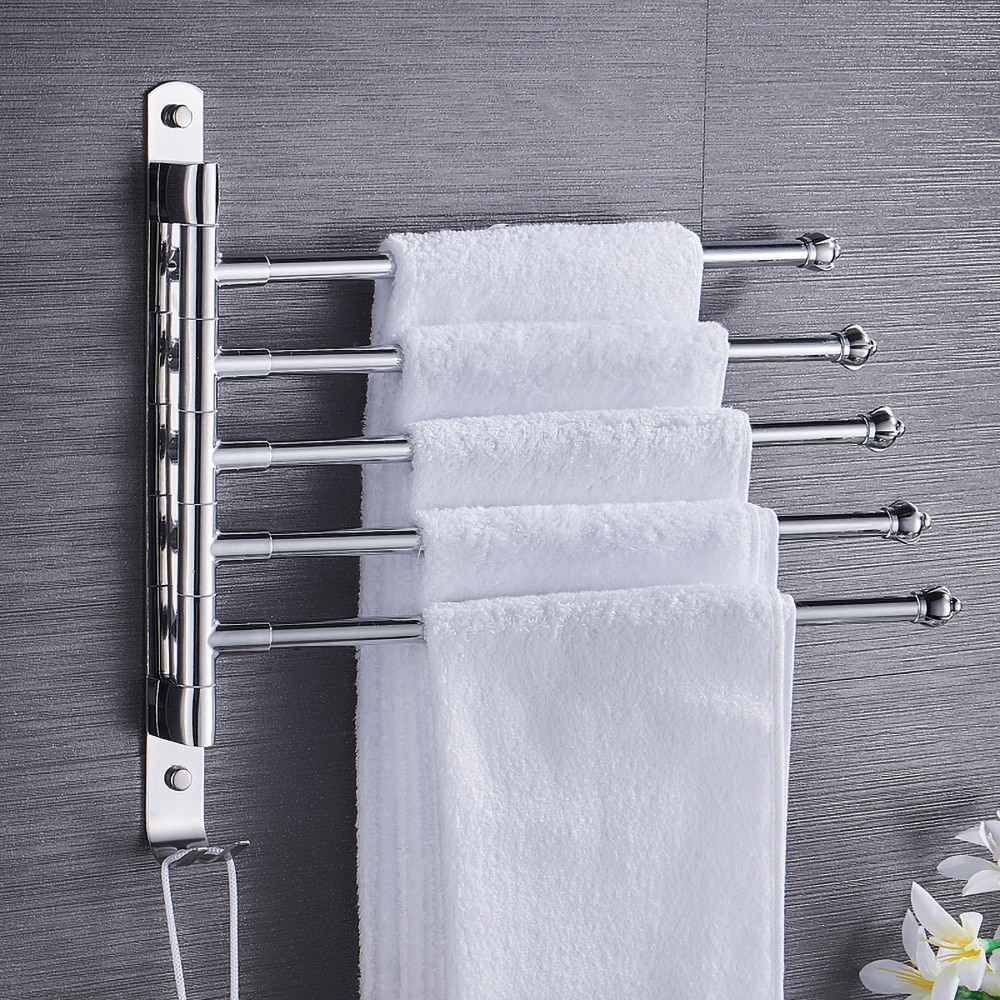 Rotatable Rod Towel Hanger Bar Punch-Free Stainless Steel Wall Shower Hanging Movable Holder Rack Bathroom Accessories 00TB0302