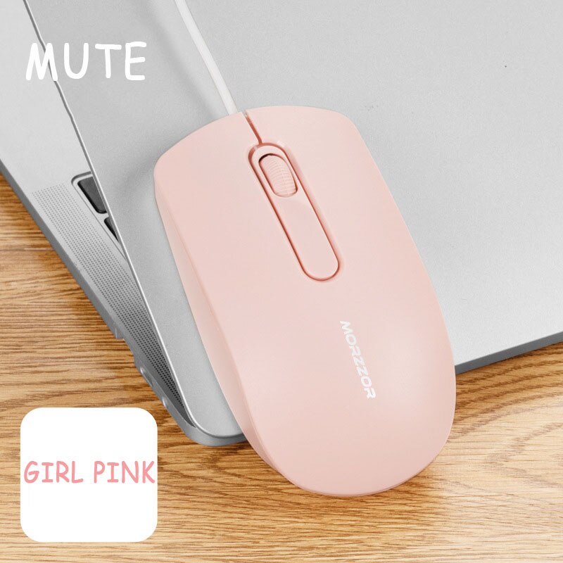 Kablet mus gaming ergonomisk stille mus usb kontormus for datamaskin bærbar pc  pc 3- knapper 1200 dpi kabel: 6 rosa mute