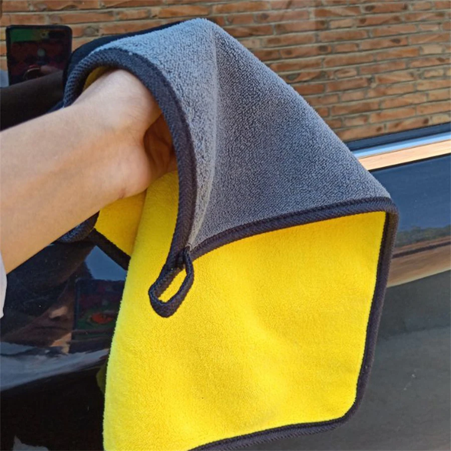 Toalla de limpieza de microfibra, paño de secado suave y grueso, toallas de lavado de carrocería de coche, trapos limpios de doble capa, accesorios para coche, 1/2/6 Uds.