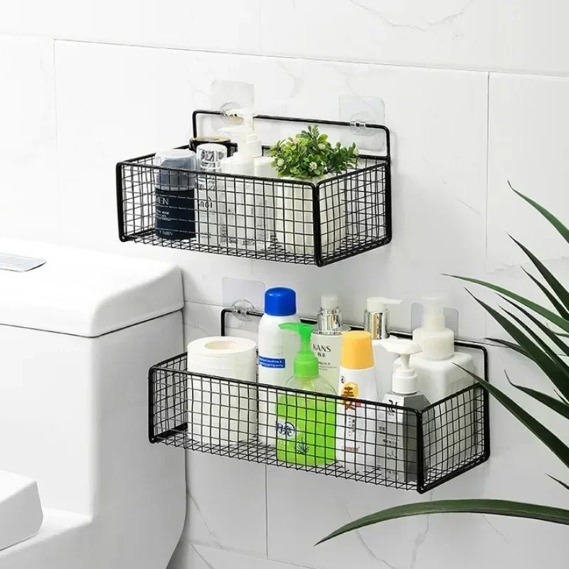 Wall Mounted Metal Wire Storage Organizer Baskets, Rectangular Display Hanging Basket, Countertop Bathroom Accessories Holder