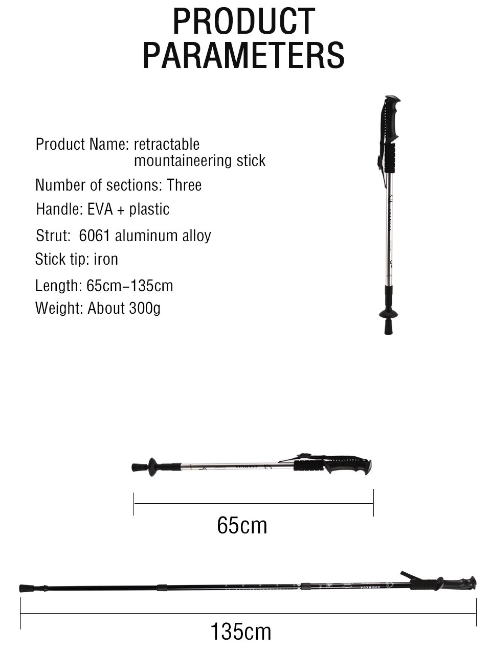 65-135cm Walking Sticks Hiking Poles Adjustable Trekking Poles Telescopic Scandinavian Anti Shock Carbon Al alloy