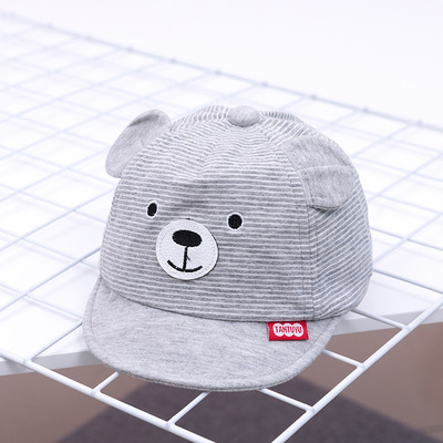 Cartoon Bear Children Hat Spring Summer Baby Adjustable Baseball Cap Cotton Newbron Caps Soft Sunhat Baby Accessories 3-12M: Grey