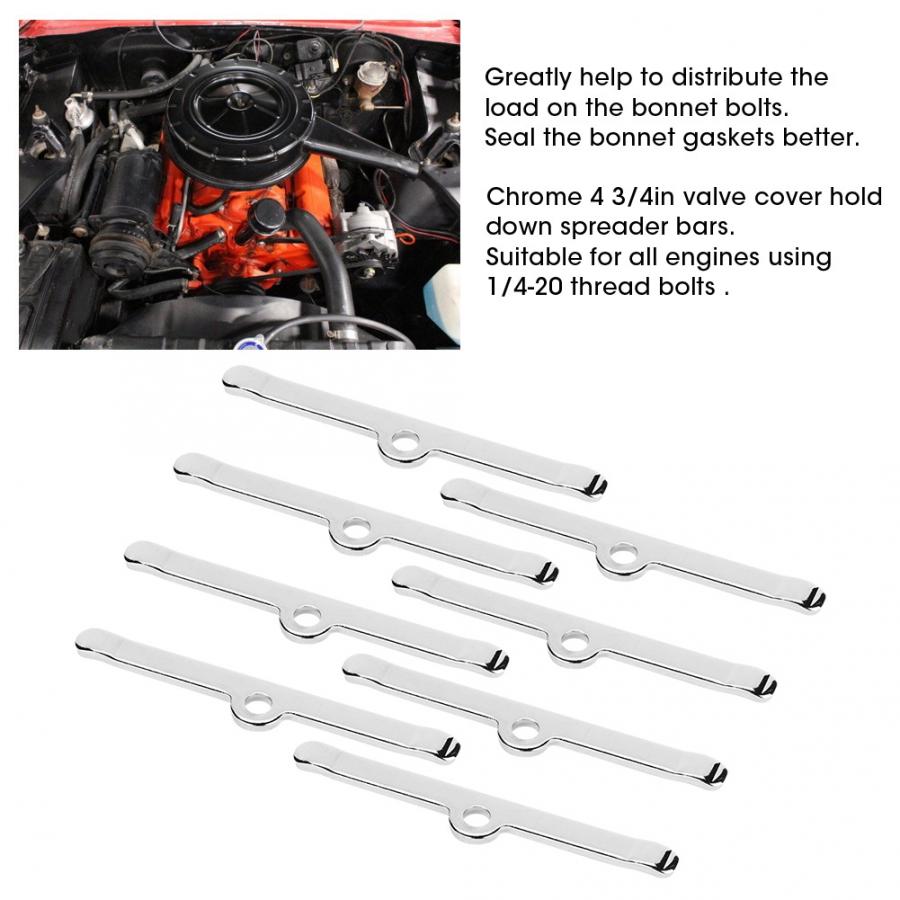 8 stuks Chrome 4 3/4in Kleppendeksel Spreader Bars Fit voor Chevy 283 305 327 350 Cilinderkop kleppendeksel Auto Styling Engine Covers