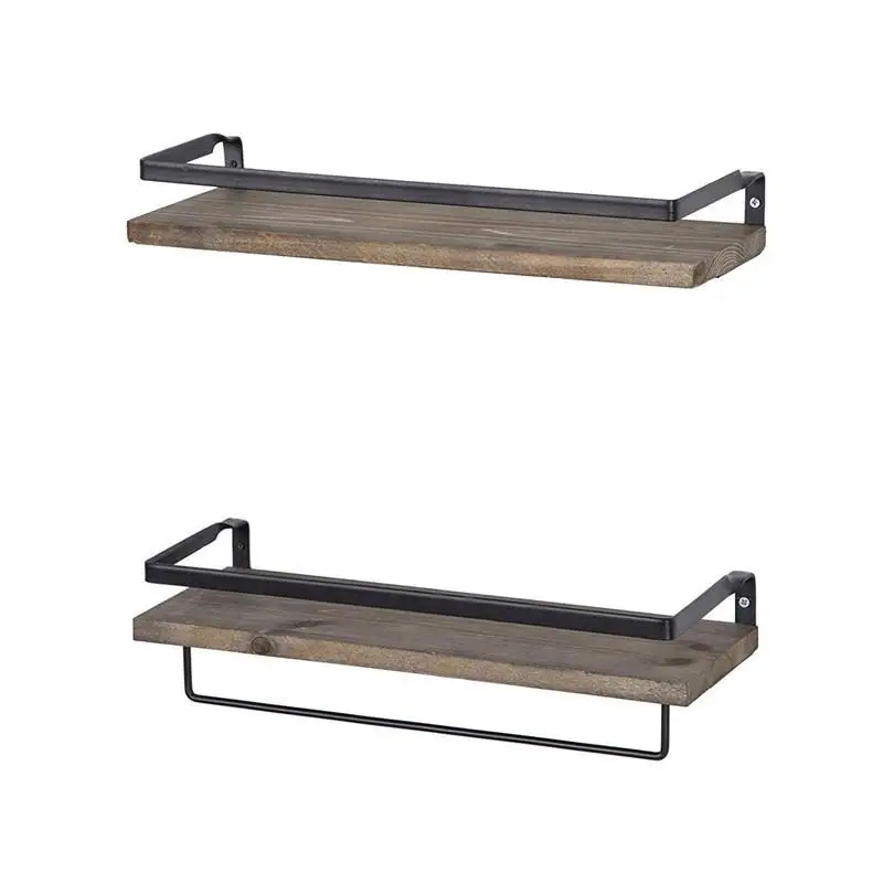 Estante flotante de madera montado en la pared, soporte para especias, ducha, maquillaje, cocina, baño, organizador, estante de almacenamiento con barra de toalla