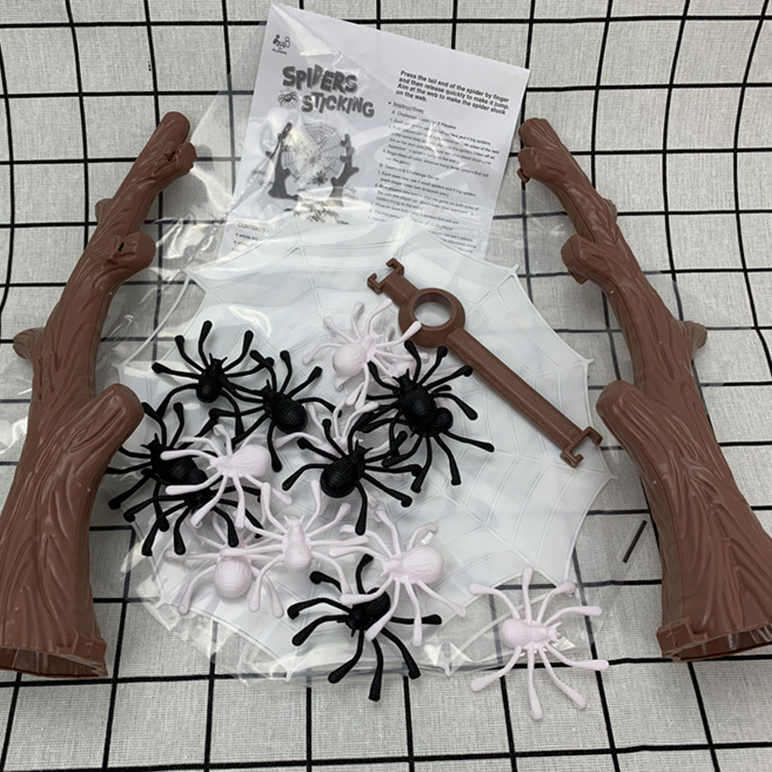 Besegad Halloween Party Game Toys Hang Spider on The Web Game Including Spiderweb and 16pcs Spiders for Halloween Party Favors