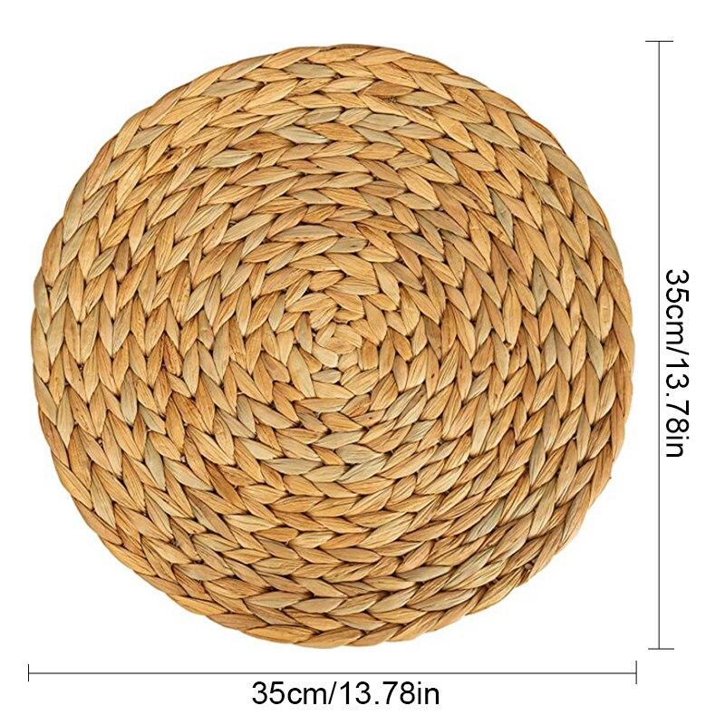 2PC Natural Woven Handmade Round Placemat Table Mat For Dining Table Water Hyacinth Placemat Heat-Resistant Non-Slip Table Mat #