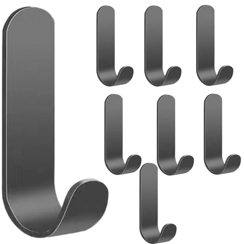 Ganchos adhesivos de Metal y acero inoxidable, ganchos de pared, gancho en J, soporte para llaves, gancho de pared autoadhesivo para ducha y cocina, 2/10 Uds.: L / Gris claro