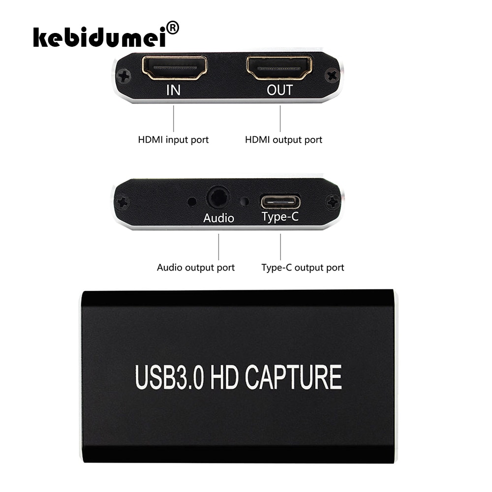Type c video capture card 4k hdmi til usb 3.0 hdmi capture 3.5 mm output til  ps4 telefon tv tuner kort til windows spil optagelse