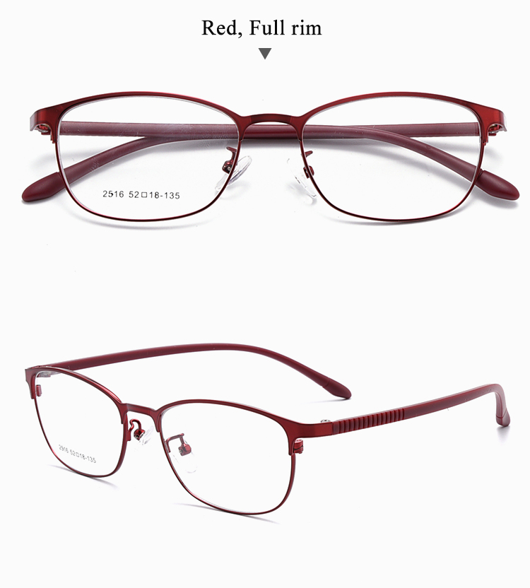 BCLEAR Urltra-licht-Licht Frauen Titan Legierung Oval Voll Halb Rand Brille Rahmen Brillen Mit flexibel Beine IP Galvanik 2515: voll rot