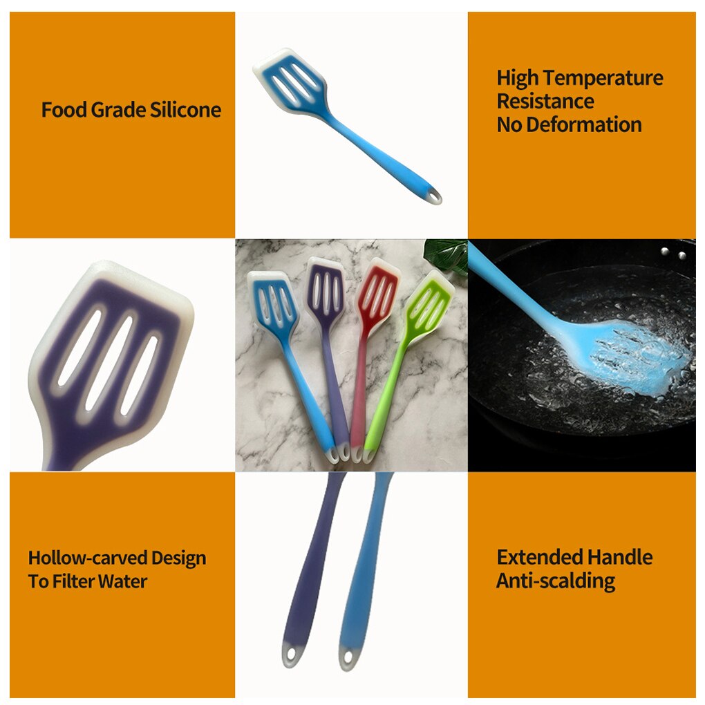 Siliconen Spatel Ingelaste Turner Keuken Koken Gereedschap Spatel Gebakken Schop Ei Vis Koekenpan Turners Scoop Kookgerei