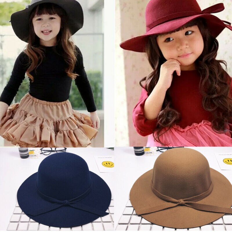 Baby Meisjes Herfst Zon Cap Brede Rand Strand Reizen Boog Hoed Strand Toevallige Grote Hoed Strik Zonnehoed Bowler Zon caps Fotografie Props
