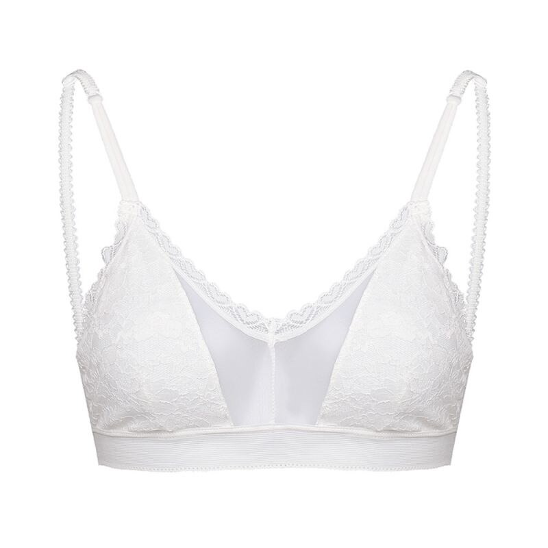 Women Solid Cropped Tops Lace Padded Bra Tops Wireless Tube Tops Seamless Underwear Backless Detachable Pad Bra Tops: White