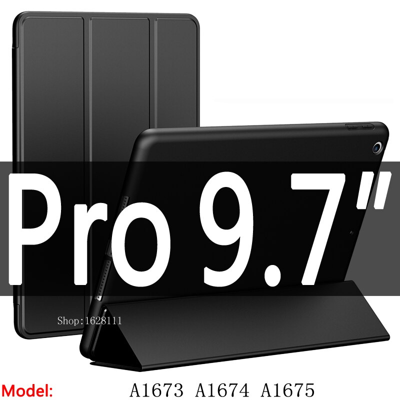 Enkelt for ipad pro 9.7 etui  / a1673 a1674 a1675,  mykt tpu skinn smart deksel for ipad 2/3/4 etui funda  a1460: Pro 9.7 svart