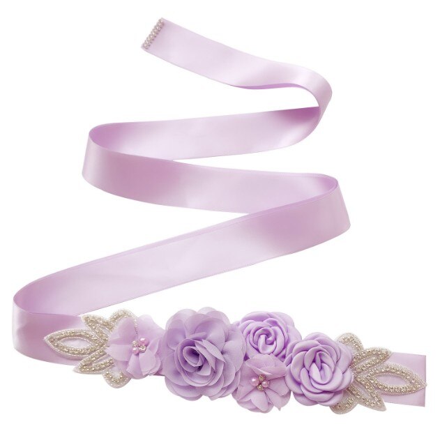 Green Blue Blush Pink White Flower Belts For Women Girl Flower Style Bridal Prom Dress Accessories Bridesmaid Sash Floral Belt: Lavender