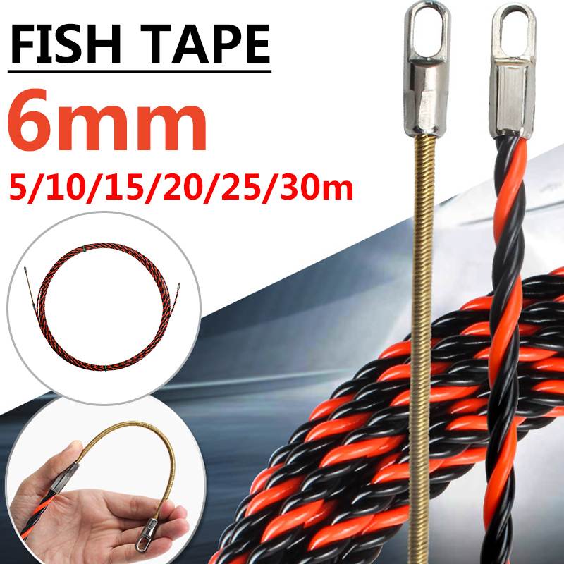 6mm 5-30m glasfiber elektrisk kabel tape kanal kabel skubbe aftrækker værktøj hjul skubbe til ledningsinstallation