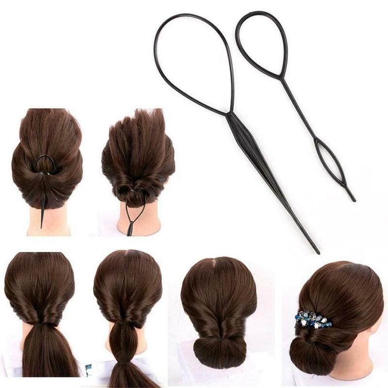 Extracteur de cheveux noir, 4 pièces, outils de coiffure, queue de cheval, créateur de cheveux bouclés de mariée, accessoires en boucle en plastique