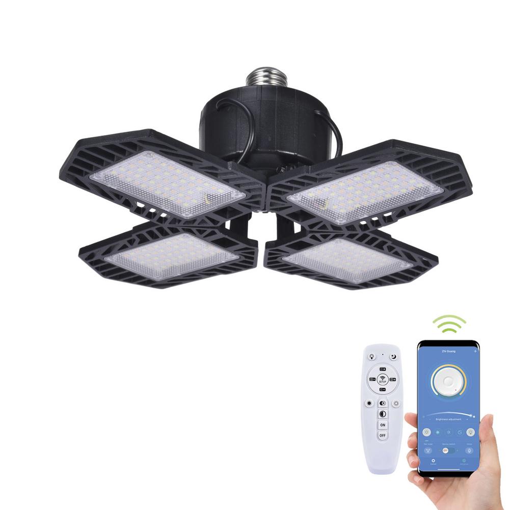 100W Garage Light Remote Control Bluetooth APP Control 3000K-6500K 10000LM Four Leaf Dimmable Adjustable Smart Folding Light