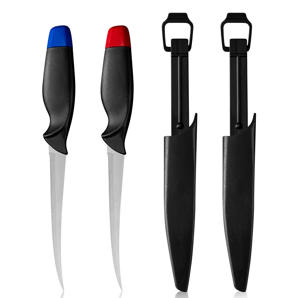 XYj couteau de cuisine en acier inoxydable 6 ''pouces, rouge bleu couleur poisson Sushi Sashimi couteau alimentaire de Style japonais, outils de cuisine gaine: A.2PCS