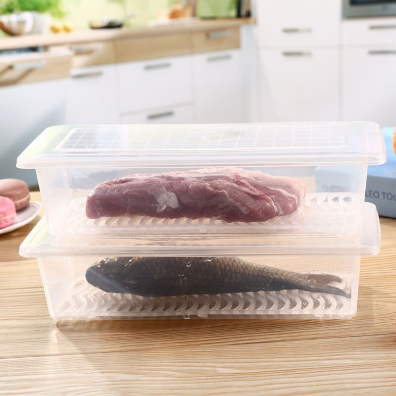 Kitchen Drainable Freezer Storage Box Organizer Transparent Refrigerator Storage Boxes Organizer Food Sealed Container