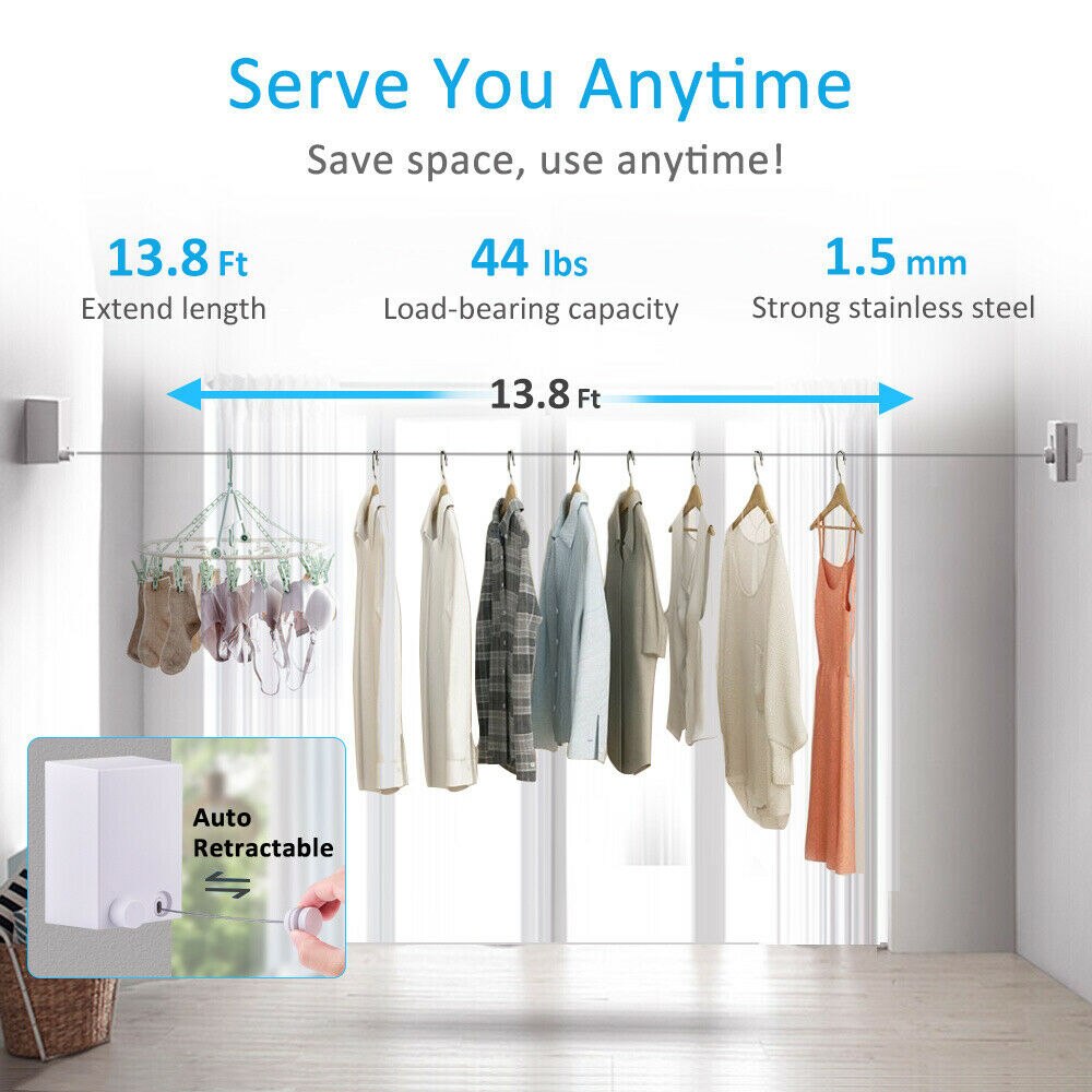Indoor Outdoor Retractable Laundry Clothesline Wall Hanging Stretch Washing Clothes Line Shrinking Balcony Invisible Line