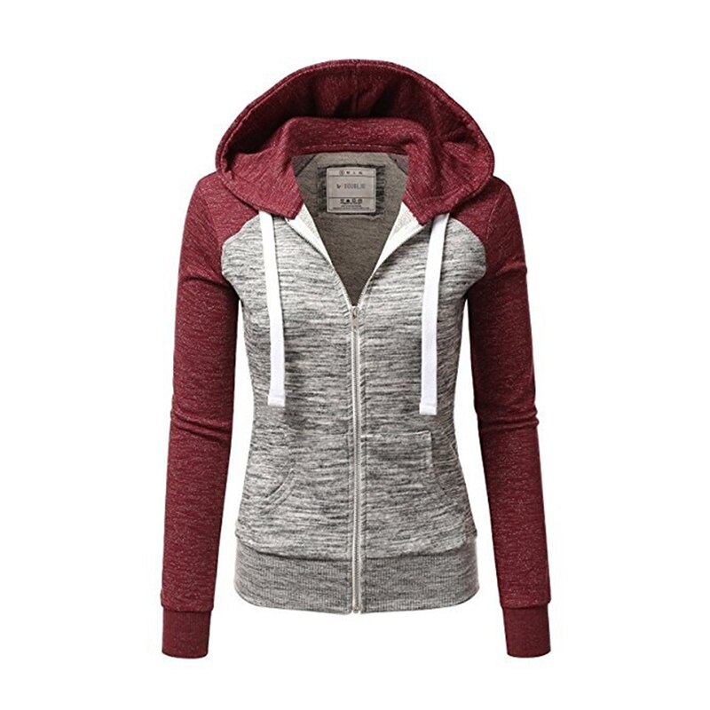 Quick-dry Women Sport Jacket Long-sleeved Running Gym Sweatshirt Fitness Zipper Jacket Outerwear: red / S