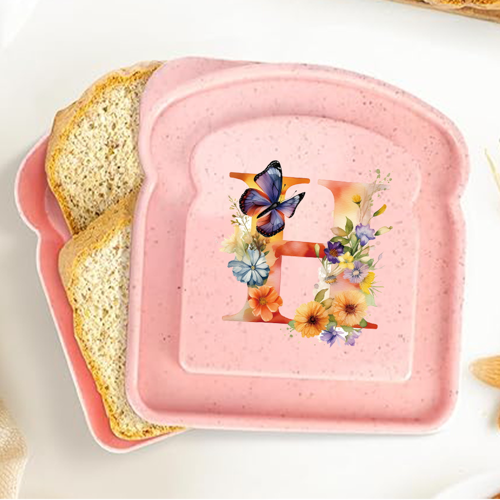 Caja de almacenamiento para tostadas y sándwiches con tapa, fiambrera portátil para alimentos, bolsa de almuerzo para pan, contenedor organizador Bento, patrón de letras de mariposa: Castaño