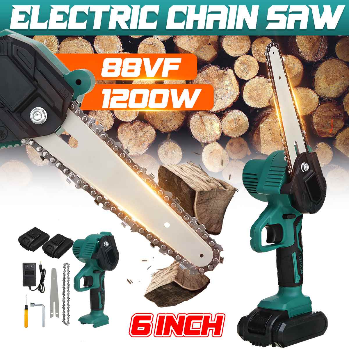 6 Inch 1200W Elektrische Kettingzaag Snoeien Kettingzaag Cordless Tuin Boom Logging Trimmen Zag Houtbewerking Cutter Tool Kits