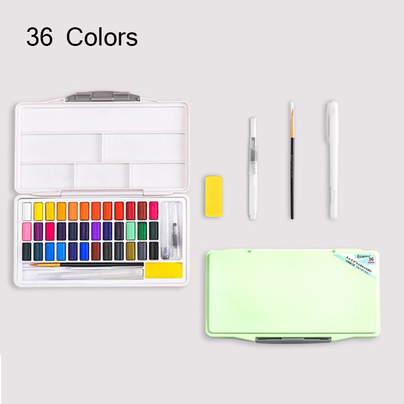 Giorgione Solid Watercolor Pigments Set 24/36/48 Colors Student Portable With Water Brush Hook Pens School Painting Art Supplies: 36-Green