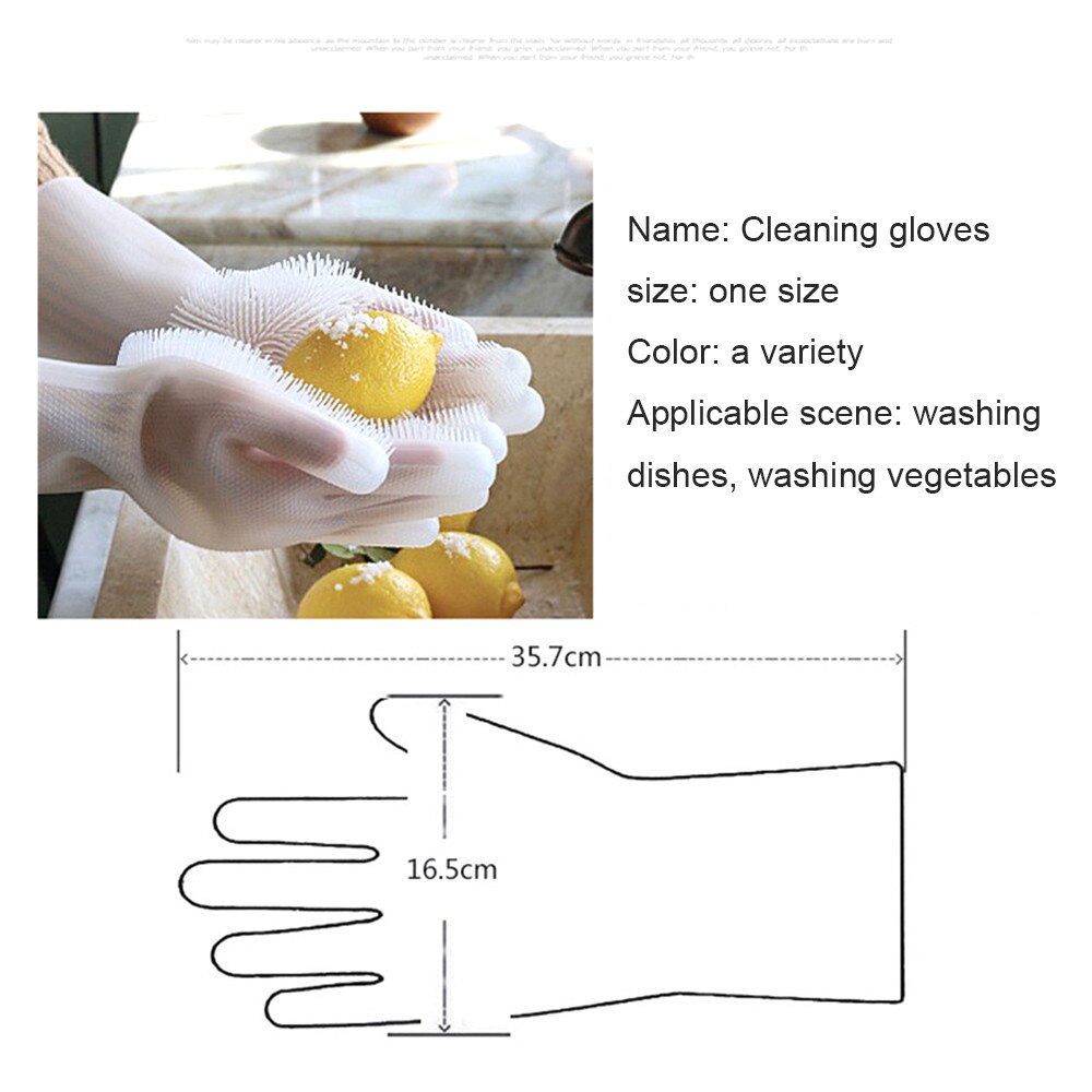 1 Pairs Silicon Dish Scrubber Rubber Gloves Food Grade Cleaning Sponge Dishwashing Brushs Kitchen Dishes Washing Latex Gloves