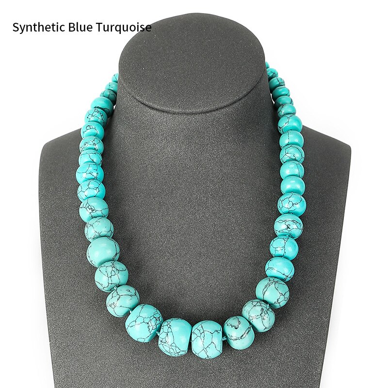 JD 19 Farben Natürliche Stein Perle Absolvierte Choker Halskette Rosa Kristall Opal Onyx Rad Abacus Form Perle Für Frauen Party schmuck: Blue Turquoise