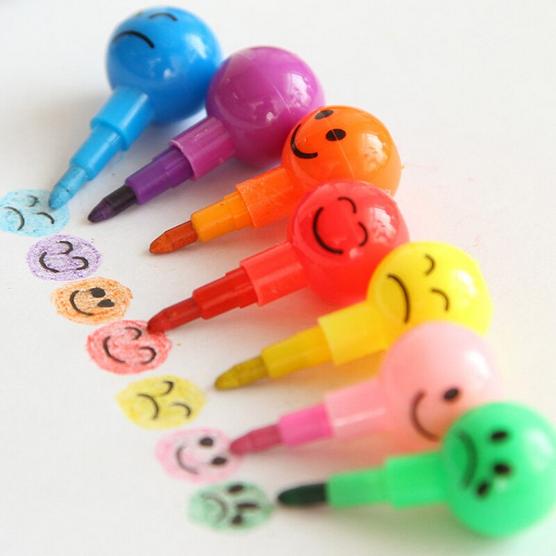 1 Pcs Funny Cartoon Crayon Face Sugar-coated Haws 7 Color Crayon Wax Pencil
