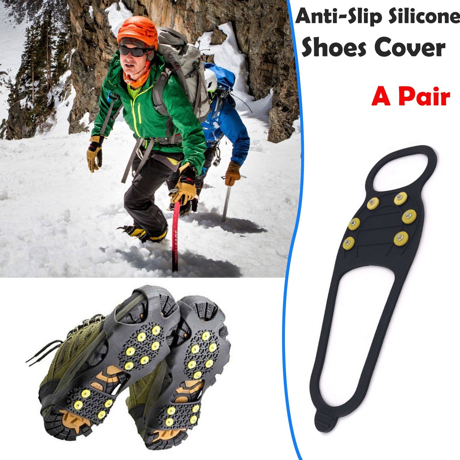 1 paire pointes glace poignées Crampons Portable anti-dérapant couvre-chaussures Multi dent Gel de silice extérieur neige glace griffe
