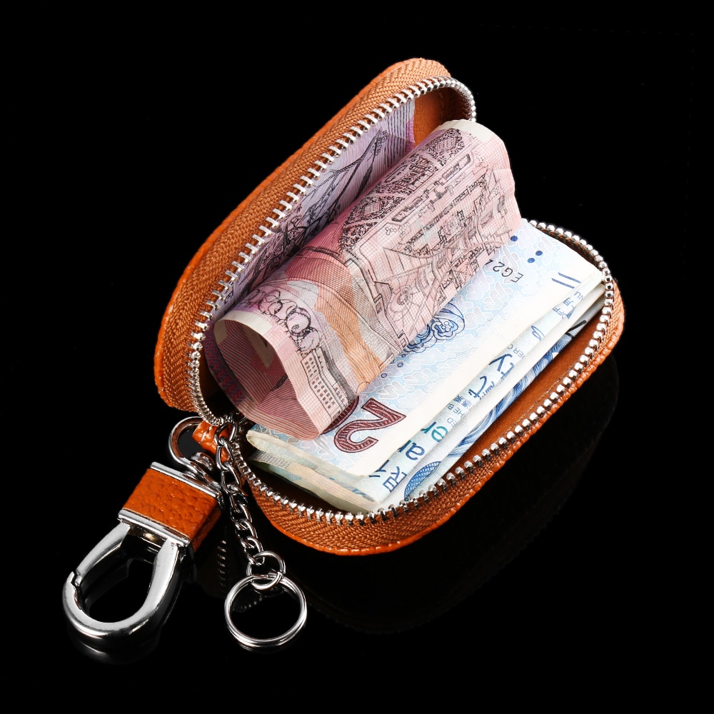 Leather Car Key Wallets Men Key Holder Housekeeper Keys Organizer Women Keychain Covers Zipper Key Case Bag Unisex Pouch Purse