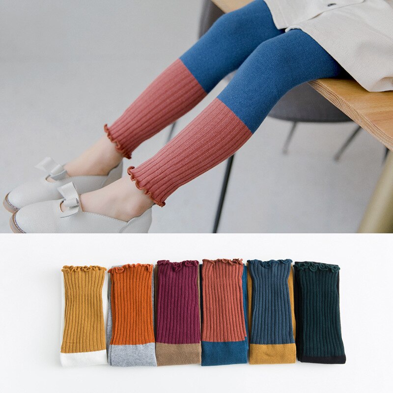 Mallas coreanas a juego para niños, ropa de calle a la , medias para niñas, pantis de punto acanalados ajustados: L  5-7 years old