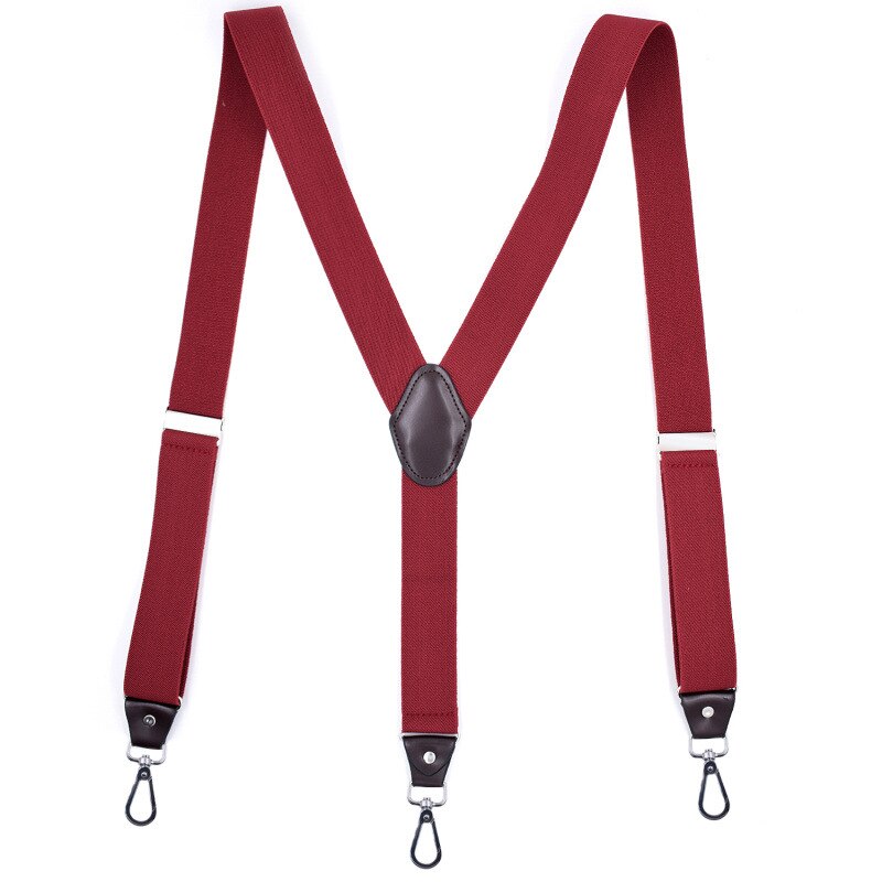 Deepeel 1pc 3.5 x 120cm unisex vuxen hängslen med 3 clips krok y typ wild sanp spännen hängsel kostym byxor justerbar rem: Vin, röd