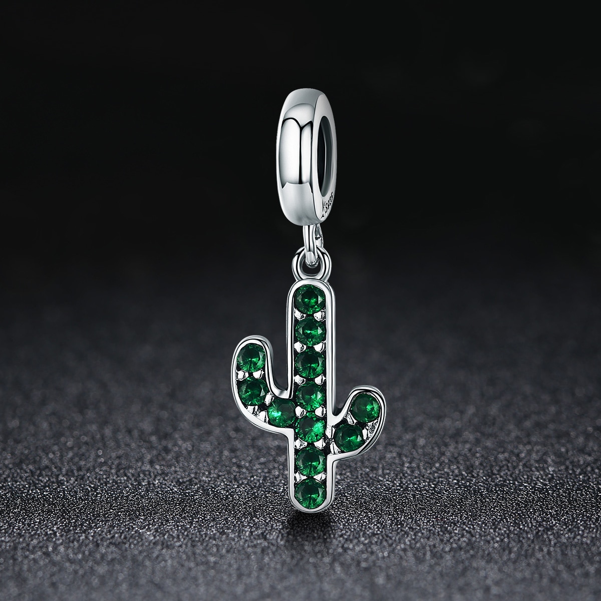 Jiayiqi 100% 925 Sterling Silver Vitality Cactus Glittering Green Charm Fit Women CZ Bracelet & Pendants DIY Jewelry