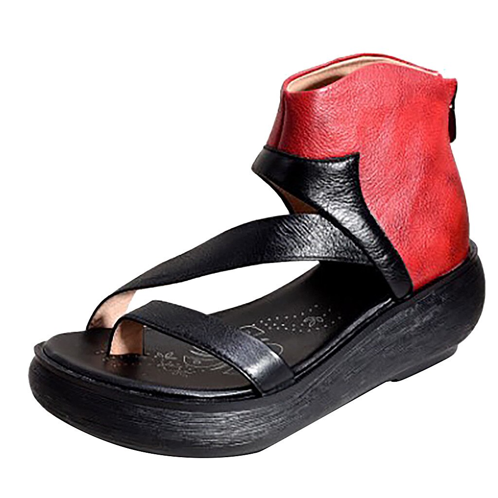Large Size Wedges Mixed Colors Sandals ladies leather ladies sandal lady sandal women chaussures femmes bureau #G30: Red / 5