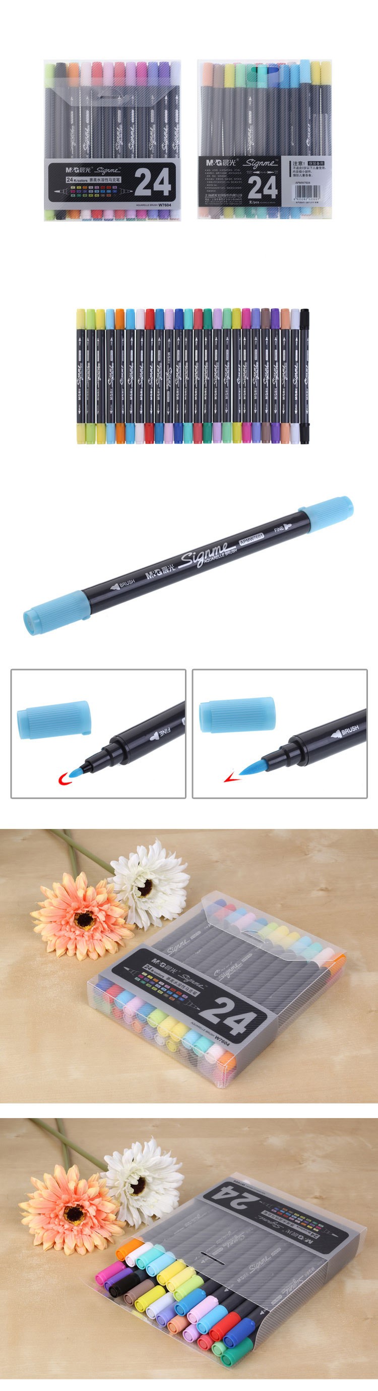 24 Kleuren Oplosbare Pennen Art Supplies Voor Tekening Water Oplosbare Mark Pen 24 Dubbele Slider Multicolour Marker Schilderen Sets