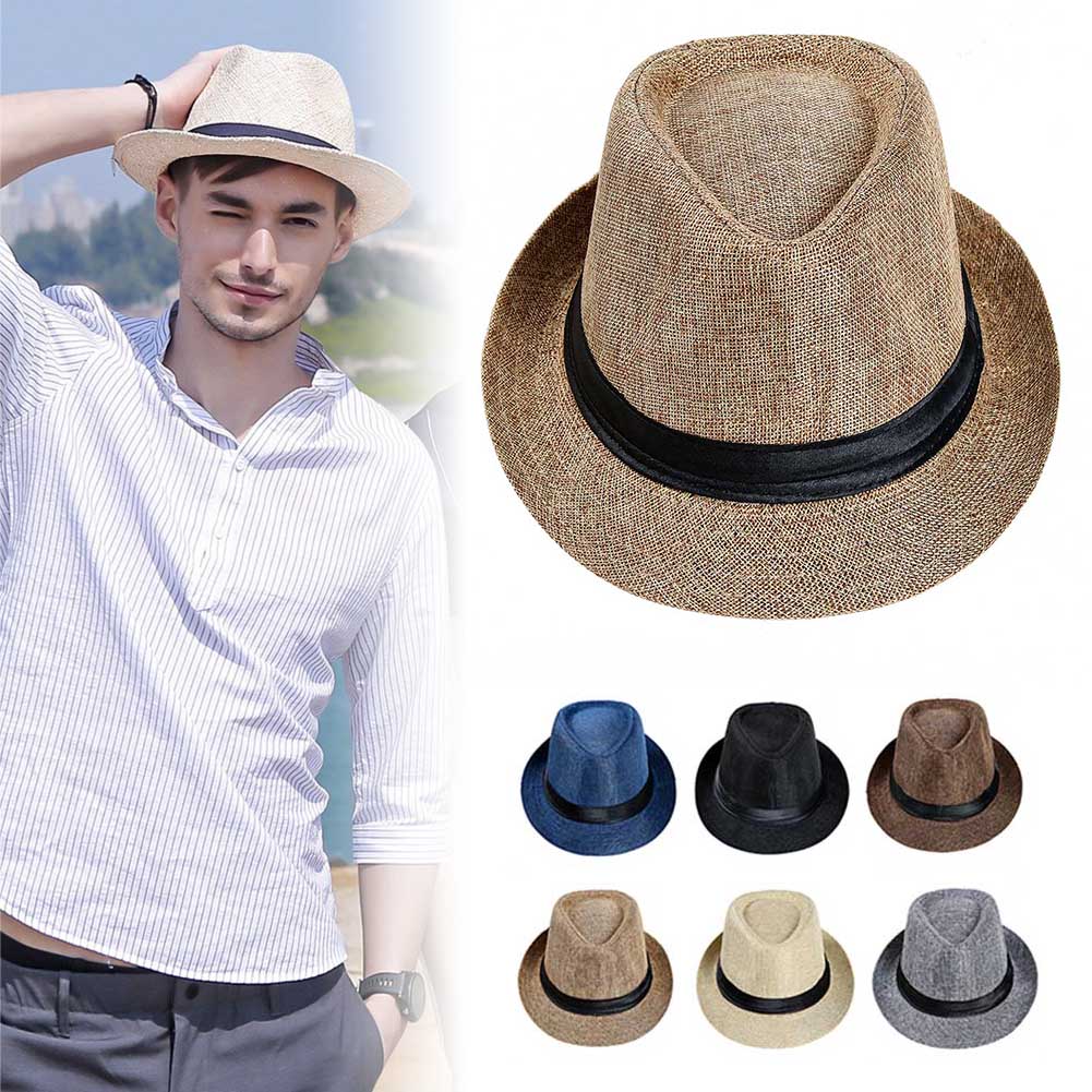 Men Straw Hat Linen Sun Protective Foldable Breathable Casual Cap for Summer JAN88