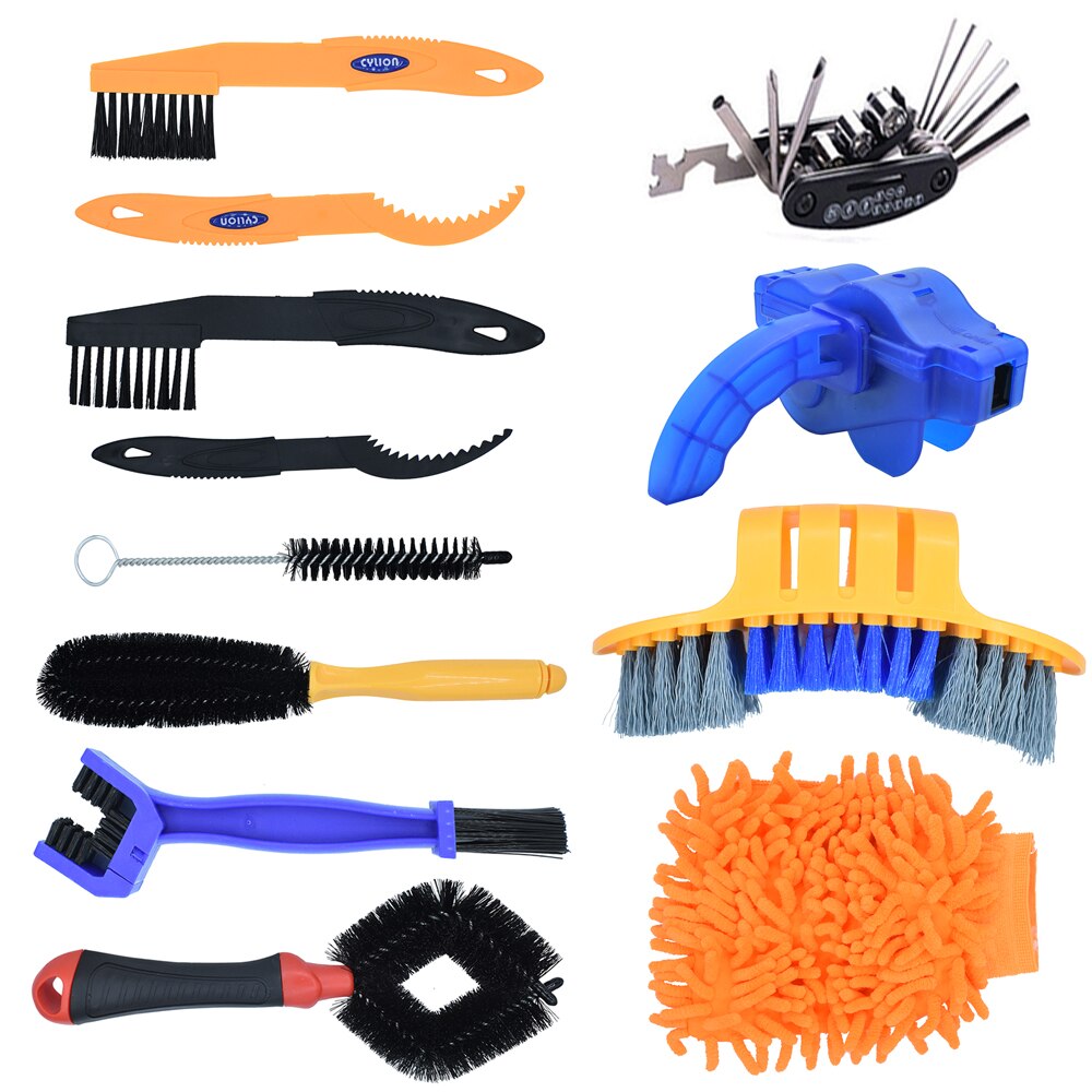 Bike Cleaning Kit Bicycle Chain Cleaner Clean Tire Brush Road MTB Cycling Cleaning Gloves Kits Cleaners Tool for Mountain, City