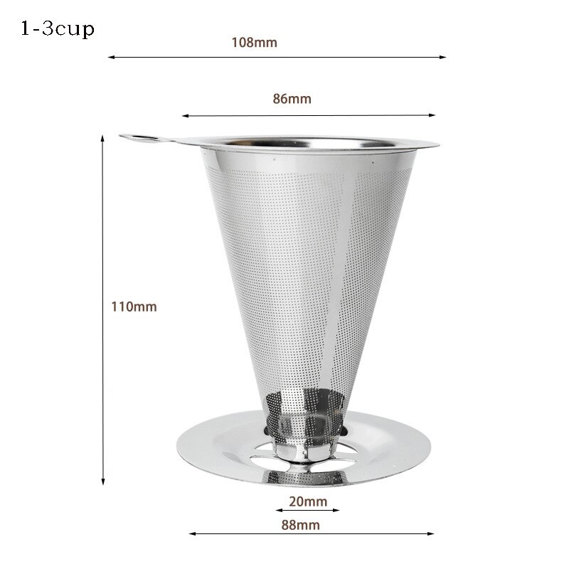 Reusable Coffee Filter Stainless Steel Holder Metal Mesh Funnel Baskets Coffee Dripper Filters Drip Coffee Filter Cup: 1-3 cup