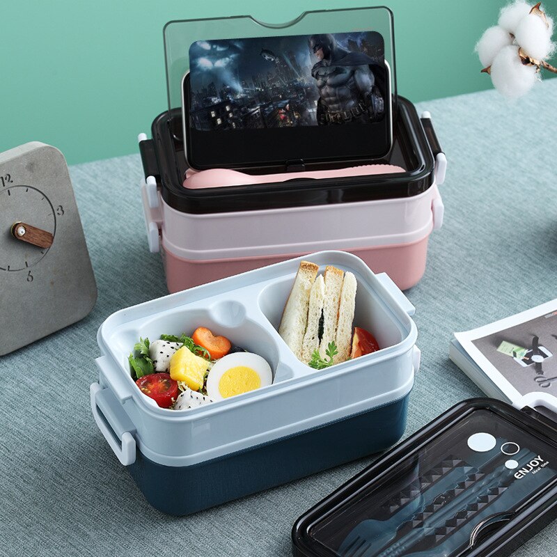 Lunch Box Bento Box for Student Office Worker Double-layer Microwave Heating Lunch Container Food Storage Container Box