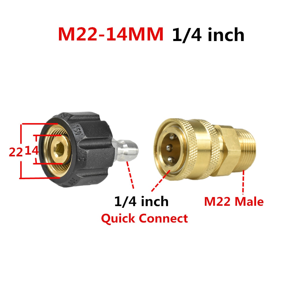 Hnyri 2 stk høytrykksvasker adaptersett  m22 hann med 14mm or 15mm svinger for hurtigkobling 3/8 & #39 ;& #39 ;  or 1/4 &quot; dyse med hurtigutløser