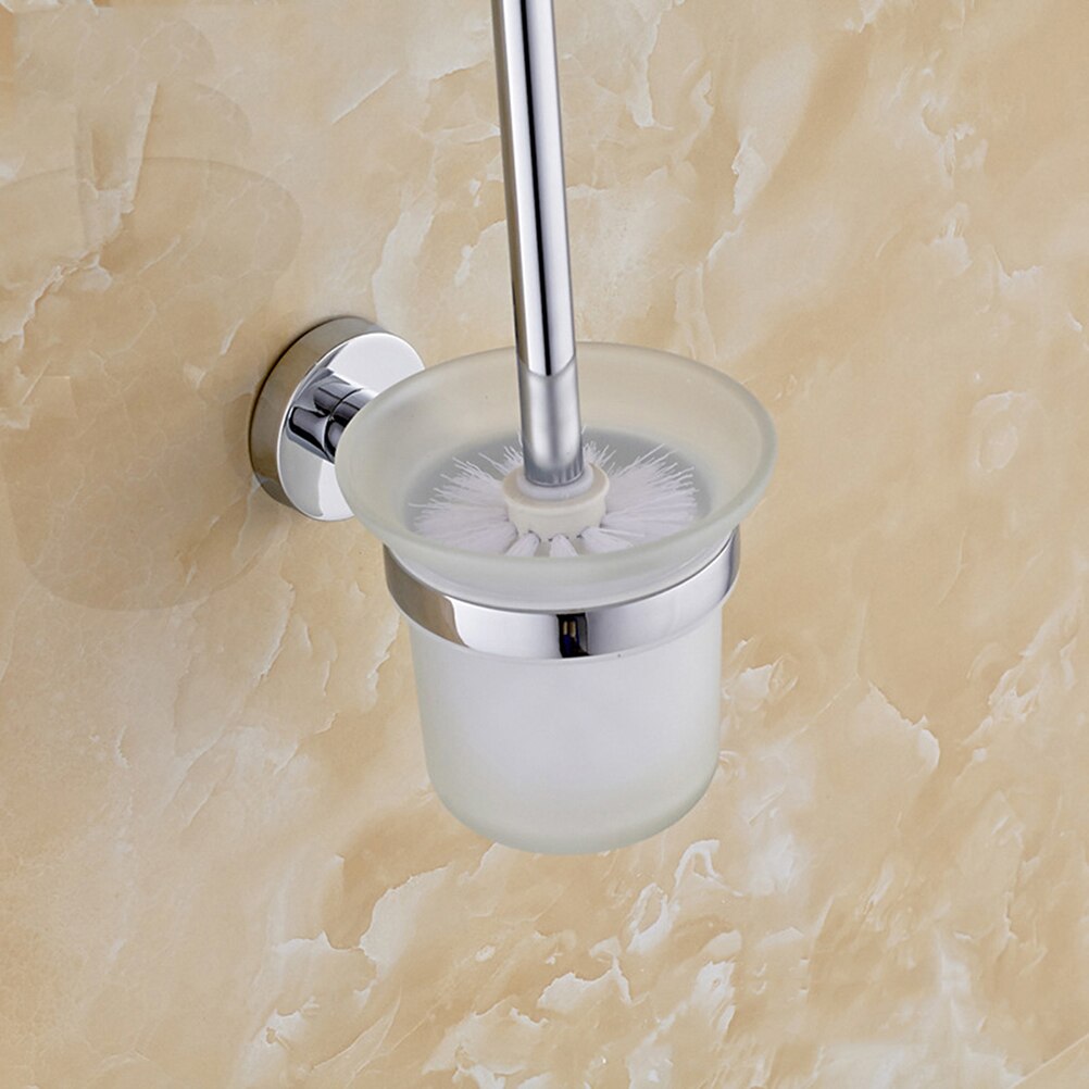 1 Set Toilet Brush and Holder Wall Mounted Glass Holder Stainless Steel Handle for Closestool Restroom Bathroom