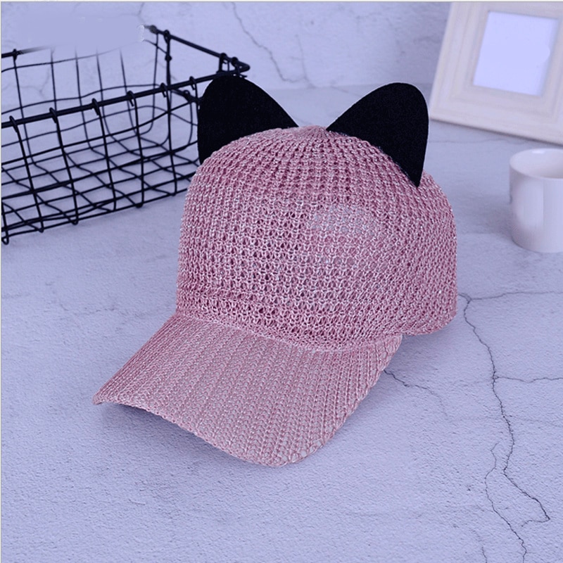 Spring Summer Cat Ears Baseball Caps Ladies Straw Hat Outdoor Cute Sunhat Girls Sports Equestrian Hats