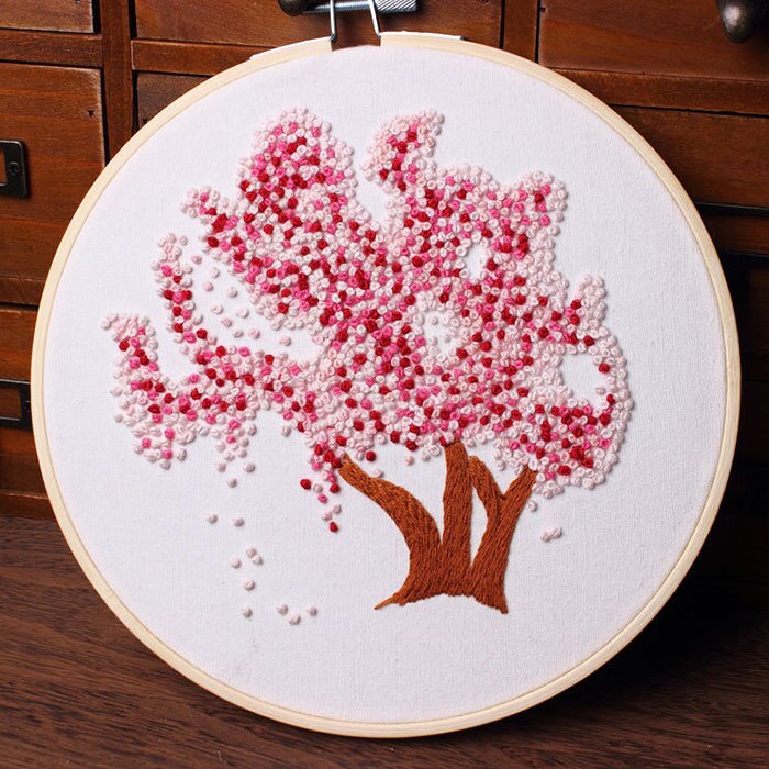 Diy Linten Borduurwerk Kits Voor Beginner Handwerken Praktijk Kits Kruissteek Muurschildering Art Home Decoratie Voldoen Sets: Cherry tree 20cm